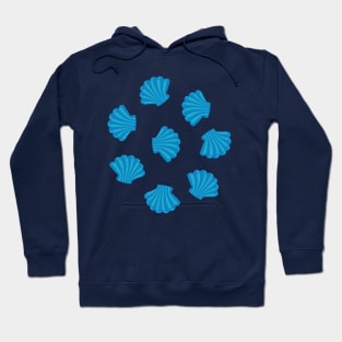 SEASHELLS Scattered Tropical Scallop Clam Shells Undersea Ocean Sea Life in Blue Royal and Dark Teal Blue - UnBlink Studio by Jackie Tahara Hoodie